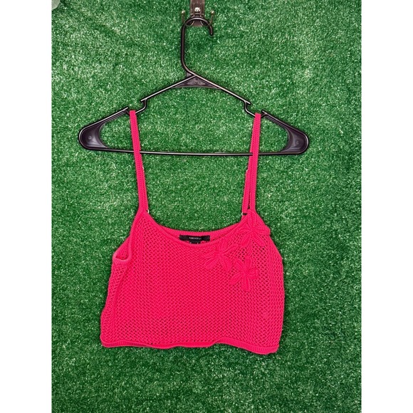 Forever 21 Tops - Forever 21 Pink Crochet Floral Crop Tank Top Size Small Y2K Boho